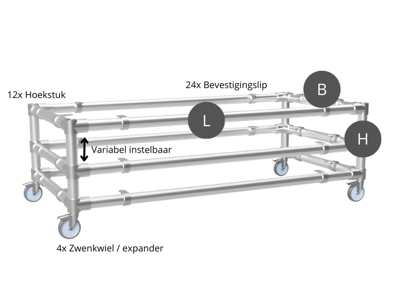 Steigerbuis tv meubel 3 etages voor steigerhout uit buis Ø 26,9 mm